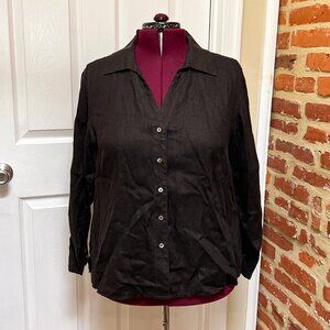 Talbots 100% Pure Irish Linen Black Long Sleeve Collared Shirt
